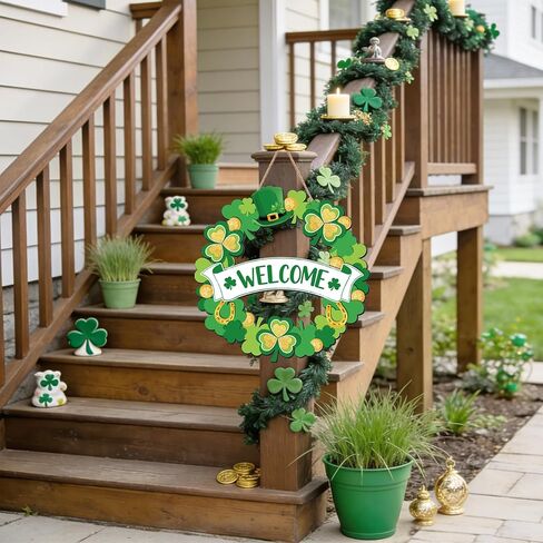 ديكور باب عيد القديس باتريك، إكليل البرسيم الخشبي لعلامة الباب الأمامي، إكليل شامروك الأيرلندي، معلق لديكور جدار المنزل، إمداد داخلي خارجي لحفلات القديس باتريك in Kuwait