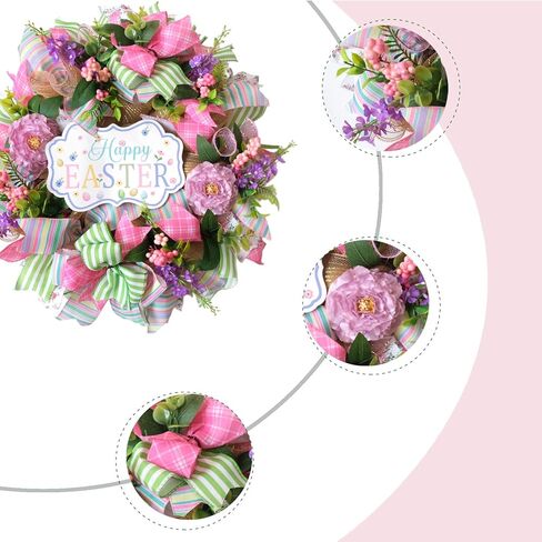 Easter Wreaths for Front Door, 22 inch Easter Door Wreath Decorations with Welcome Sign, Artificial Spring Wreath with Flowers for Home Wall Window Farmhouse Outdoor Decor in Saudi Arabia