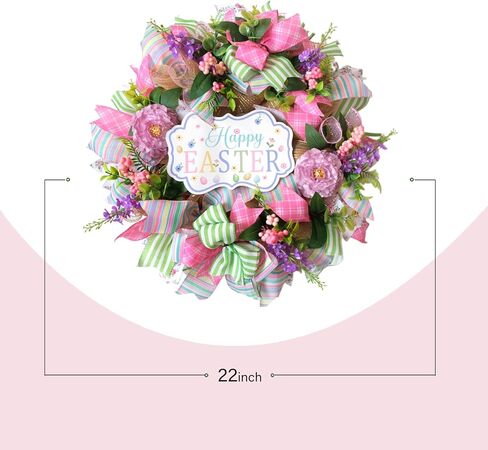 Easter Wreaths for Front Door, 22 inch Easter Door Wreath Decorations with Welcome Sign, Artificial Spring Wreath with Flowers for Home Wall Window Farmhouse Outdoor Decor in Saudi Arabia
