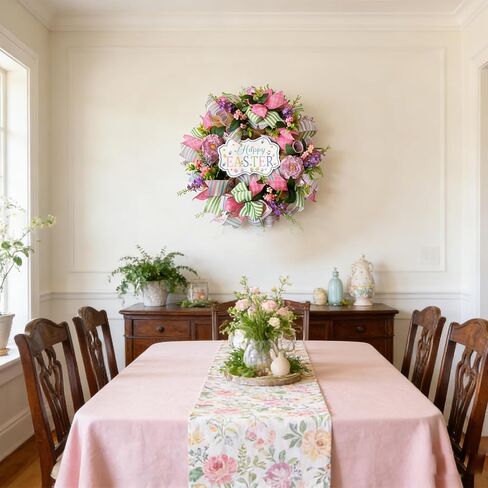 Easter Wreaths for Front Door, 22 inch Easter Door Wreath Decorations with Welcome Sign, Artificial Spring Wreath with Flowers for Home Wall Window Farmhouse Outdoor Decor in Saudi Arabia