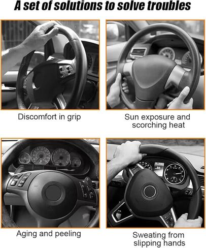 Carbon Fiber Car Steering Wheel Cover, Leather Breathable Automotive Wheel Protector, 15 Inch Anti-Slip Vehicle Interior Steering Accessories, Universal for SUV Truck Sedan (Black) in Saudi Arabia