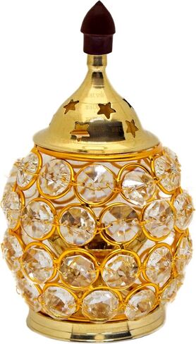 Satvik 5 بوصة Akhand Chimney Diya Diwali Gift/Diwali Deepawali ديكور نحاسي مزخرف كريستال مصباح زيتي حامل ضوء الشاي فانوس بيضاوي الشكل | عناصر هدايا الترحيب بالمنزل الهندي على شكل مصباح بوجا in Saudi Arabia