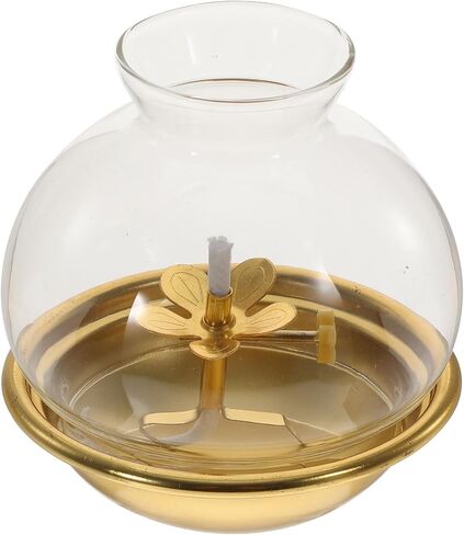 Vintage Worship Oil Lamp with Shade Polished Edges Kerosene Lamp for Indoor Use Buddhist Table Centerpiece Rustic Classic Lantern for Home Decor and Spiritual Settings in Kuwait