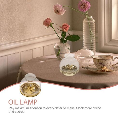 Vintage Worship Oil Lamp with Shade Polished Edges Kerosene Lamp for Indoor Use Buddhist Table Centerpiece Rustic Classic Lantern for Home Decor and Spiritual Settings in Kuwait