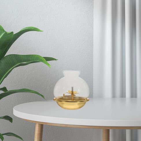 Vintage Worship Oil Lamp with Shade Polished Edges Kerosene Lamp for Indoor Use Buddhist Table Centerpiece Rustic Classic Lantern for Home Decor and Spiritual Settings in Kuwait