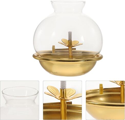 Vintage Worship Oil Lamp with Shade Polished Edges Kerosene Lamp for Indoor Use Buddhist Table Centerpiece Rustic Classic Lantern for Home Decor and Spiritual Settings in Kuwait