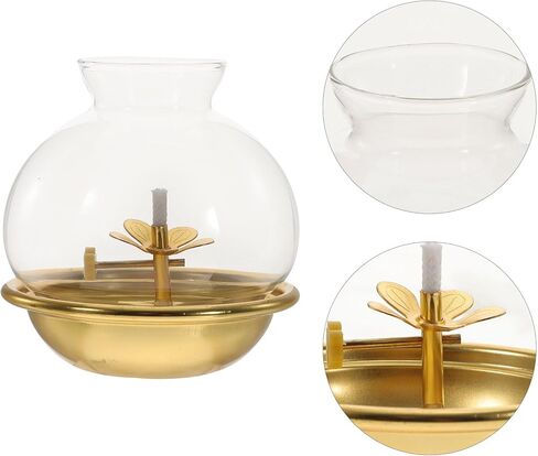 Vintage Worship Oil Lamp with Shade Polished Edges Kerosene Lamp for Indoor Use Buddhist Table Centerpiece Rustic Classic Lantern for Home Decor and Spiritual Settings in Kuwait