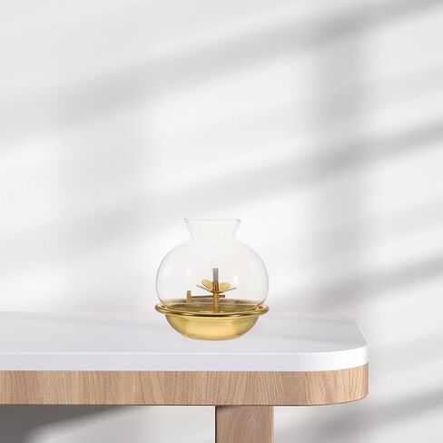 Vintage Worship Oil Lamp with Shade Polished Edges Kerosene Lamp for Indoor Use Buddhist Table Centerpiece Rustic Classic Lantern for Home Decor and Spiritual Settings in Kuwait