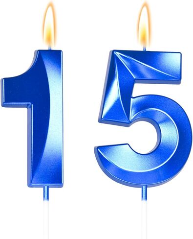 Big 2.76 inch Blue 15 Birthday Candle 11th Birthday Decorations for Boys, 15th Birthday Candles for Bruh Im 15 Birthday Decorations,Number 15 Candles in Kuwait