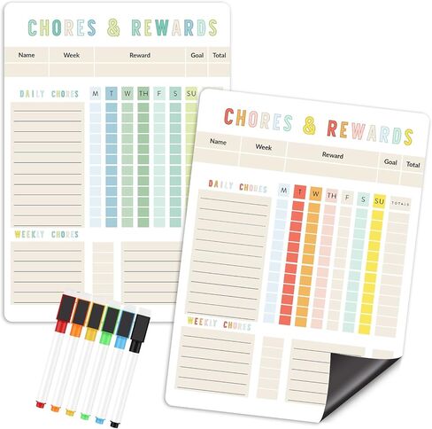 مخطط عمل المسح الجاف المغناطيسي - لوحة مهام مسؤولية السلوك مقاس 8.5 × 12 بوصة للبالغين والمراهقين - تتضمن 6 علامات دقيقة إضافية - يتم شحنها بشكل مسطح 2 قطعة in Kuwait