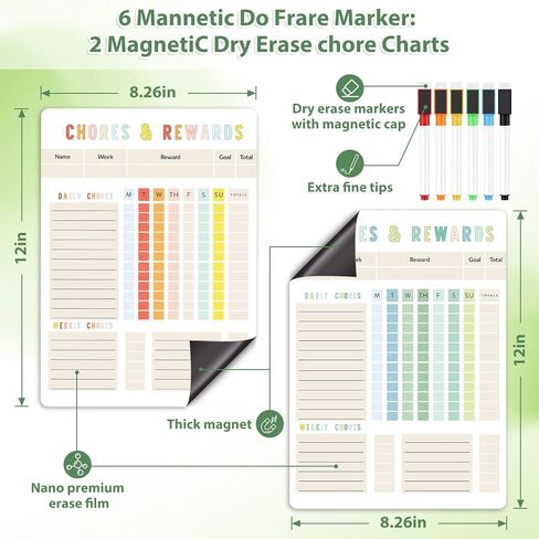 مخطط عمل المسح الجاف المغناطيسي - لوحة مهام مسؤولية السلوك مقاس 8.5 × 12 بوصة للبالغين والمراهقين - تتضمن 6 علامات دقيقة إضافية - يتم شحنها بشكل مسطح 2 قطعة in Kuwait