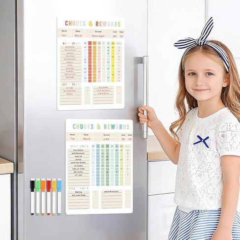 مخطط عمل المسح الجاف المغناطيسي - لوحة مهام مسؤولية السلوك مقاس 8.5 × 12 بوصة للبالغين والمراهقين - تتضمن 6 علامات دقيقة إضافية - يتم شحنها بشكل مسطح 2 قطعة in Kuwait