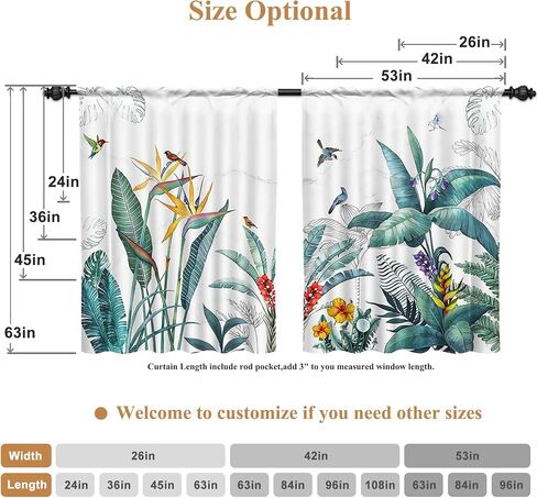 renaiss 26 × 36 بوصة النباتات الاستوائية ستائر نافذة المطبخ على بالوعة الغابات المطيرة أشجار النخيل الزهور الطيور الصغيرة نافذة العلاج الستائر الكتان مقهى ستائر قصيرة للحمام الطبقة الستائر 2 لوحات in Saudi Arabia