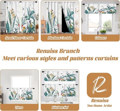 renaiss 26 × 36 بوصة النباتات الاستوائية ستائر نافذة المطبخ على بالوعة الغابات المطيرة أشجار النخيل الزهور الطيور الصغيرة نافذة العلاج الستائر الكتان مقهى ستائر قصيرة للحمام الطبقة الستائر 2 لوحات in Saudi Arabia