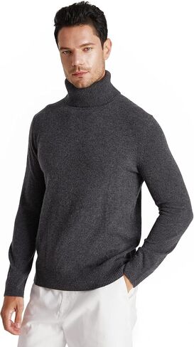 GreenMount Mens 100% Turtleneck Cashmere Sweater Vintage Pullover Long Sleeves Knit Plant Dyeing Warm Soft in Kuwait