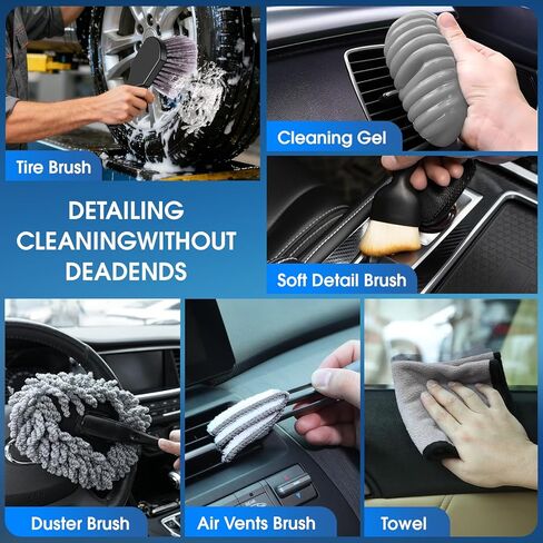 طقم تنظيف السيارة 26 قطعة، طقم تفصيل داخلي رمادي مع مكنسة كهربائية محمولة عالية الطاقة، مكنسة كهربائية محمولة للمنزل والسيارة وشعر الحيوانات الأليفة ولوحة المفاتيح وملحقات السيارات الكاملة للهدايا in Kuwait