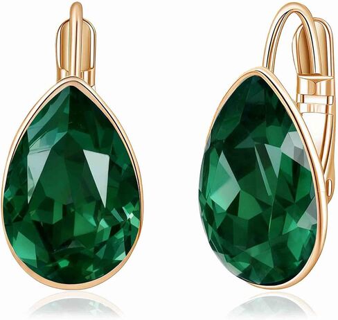 Teardrop Austrian Crystal Leverback Drop Earrings for Women 14K Rose Gold Plated Hypoallergenic Jewelry in Saudi Arabia