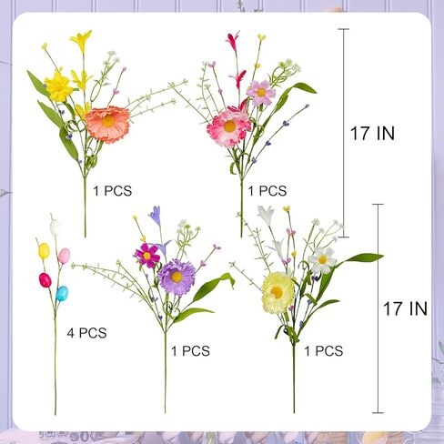 violetevergarden 8 حزمة زينة عيد الفصح للمنزل 17 بوصة الربيع الزهور ينبع عيد الفصح الاصطناعي يختار مع ديزي ملونة والبيض لزينة حفلة الربيع والصيف in Kuwait