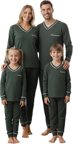 IFFEI طقم بيجامات عائلية متطابقة برقبة على شكل حرف V Mommy and Me 2 قطعة Pjs طقم صالة ناعم علوي وسفلي مع جيوب in Saudi Arabia