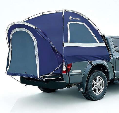 خيمة شاحنة صغيرة، تناسب سرير شاحنة بطول 5.5-6.6.5 قدم، بوليستر أكسفورد عالي الكثافة PU3000 مقاوم للماء، عمود مقاوم للرياح ونافذة وباب شبكي مزدوج الطبقة لمنع الحشرات، أنبوب نافذة خلفي فريد in Kuwait