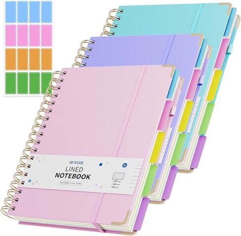 3 عبوات من دفاتر الملاحظات الحلزونية بغلاف مقوى، مجلة B5 مع علامات تبويب فواصل قابلة للإزالة، 5 دفاتر ملاحظات مسطرة للكلية، 200 صفحة دفاتر ملاحظات جلدية مقاس 8 × 10 بوصة لدراسة مدرسة العمل، مجلة مبطنة للنساء (وردي/أرجواني/سماوي) in Kuwait