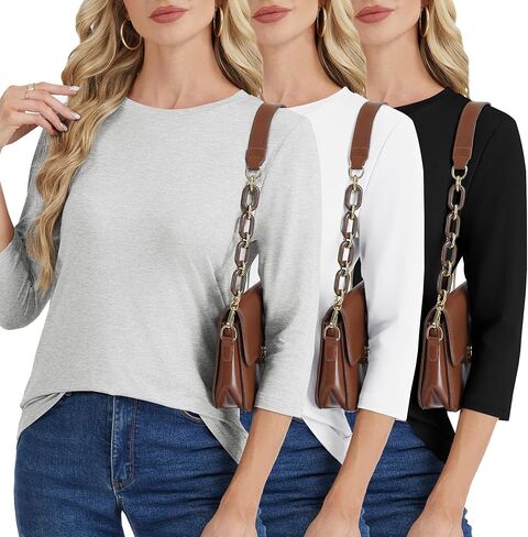 GAYHAY 3 Pack 3/4 كم طول بلايز نسائية - طاقم الرقبة تي شيرت بلوزات غير رسمية فضفاضة تناسب الربيع الصيف عطلة الملابس 2026 in Kuwait