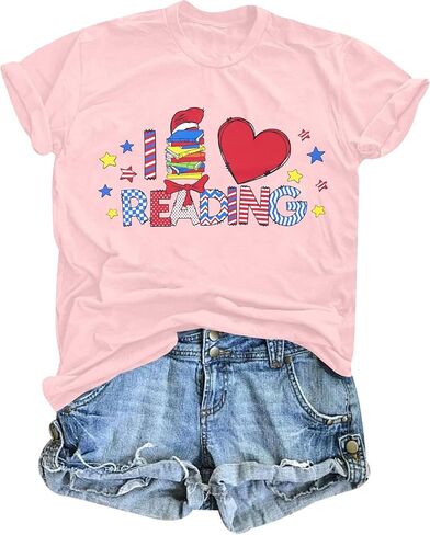 Read Book Shirt for Women I Love Reading T Shirt Reading Teacher Tops Read More Books Causal Short Sleeve Tops in Saudi Arabia