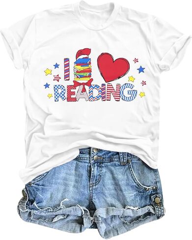 Read Book Shirt for Women I Love Reading T Shirt Reading Teacher Tops Read More Books Causal Short Sleeve Tops in Saudi Arabia