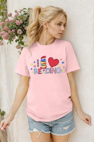 Read Book Shirt for Women I Love Reading T Shirt Reading Teacher Tops Read More Books Causal Short Sleeve Tops in Saudi Arabia