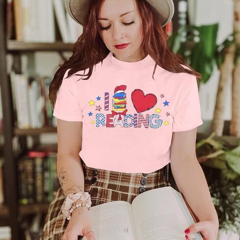 Read Book Shirt for Women I Love Reading T Shirt Reading Teacher Tops Read More Books Causal Short Sleeve Tops in Saudi Arabia