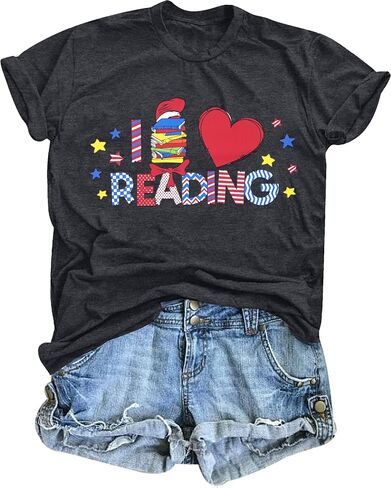 Read Book Shirt for Women I Love Reading T Shirt Reading Teacher Tops Read More Books Causal Short Sleeve Tops in Saudi Arabia