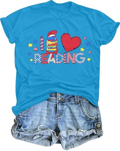 Read Book Shirt for Women I Love Reading T Shirt Reading Teacher Tops Read More Books Causal Short Sleeve Tops in Saudi Arabia
