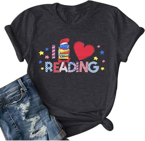 Read Book Shirt for Women I Love Reading T Shirt Reading Teacher Tops Read More Books Causal Short Sleeve Tops in Saudi Arabia