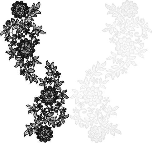 GORGECRAFT 4Pcs 2 Styles Leaves Embroidered Appliques Lace Fabric Black Leaf Flower Sew on Patches DIY Wedding Dress Collar Neckline Trims Applique for Sewing Clothing Hat Bag Jeans Pillow Accessories in Saudi Arabia