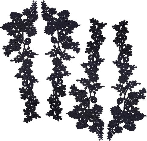 GORGECRAFT 4Pcs 2 Styles Leaves Embroidered Appliques Lace Fabric Black Leaf Flower Sew on Patches DIY Wedding Dress Collar Neckline Trims Applique for Sewing Clothing Hat Bag Jeans Pillow Accessories in Saudi Arabia