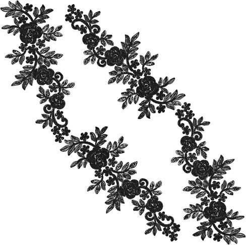 GORGECRAFT 4Pcs 2 Styles Leaves Embroidered Appliques Lace Fabric Black Leaf Flower Sew on Patches DIY Wedding Dress Collar Neckline Trims Applique for Sewing Clothing Hat Bag Jeans Pillow Accessories in Saudi Arabia