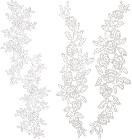GORGECRAFT 4Pcs 2 Styles Leaves Embroidered Appliques Lace Fabric Black Leaf Flower Sew on Patches DIY Wedding Dress Collar Neckline Trims Applique for Sewing Clothing Hat Bag Jeans Pillow Accessories in Saudi Arabia