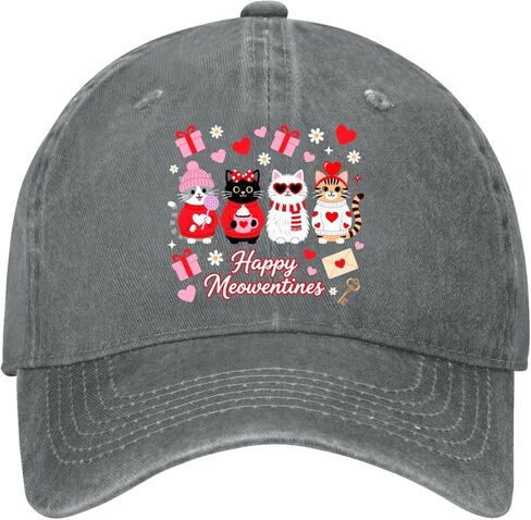 قبعات Happy Meowentines اللطيفة لعيد الحب على شكل قطة للرجال أنيقة ومغسولة in Saudi Arabia