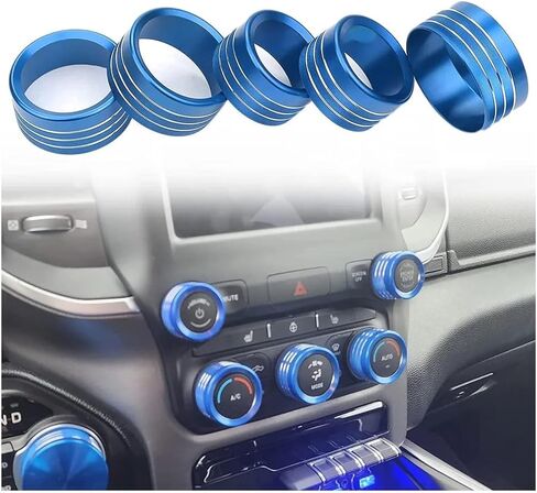 لملحقات دودج رام 2018-2021 غطاء مقبض التحكم التيار المتناوب/الحجم/الوضع/التلقائي/تصفح التبديل ديكور زر الكسوة، أزرق 5 قطعة in Kuwait