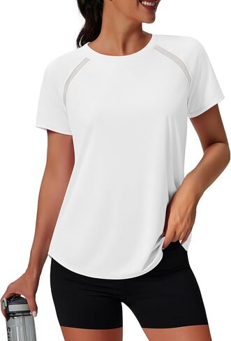 قمصان NIASHOT النسائية للتمرين بأكمام قصيرة، ملابس يوجا بيلاتيس، قمصان رياضية للجري والجري للحماية من الأشعة فوق البنفسجية مع شبكة in Kuwait