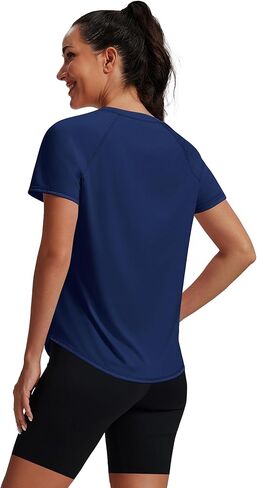 NIASHOT Womens Workout Tops Short Sleeve Yoga Pilates Outfits Athletic Gym Running UV Protection Shirts with Mesh in Kuwait