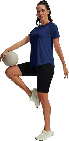 NIASHOT Womens Workout Tops Short Sleeve Yoga Pilates Outfits Athletic Gym Running UV Protection Shirts with Mesh in Kuwait
