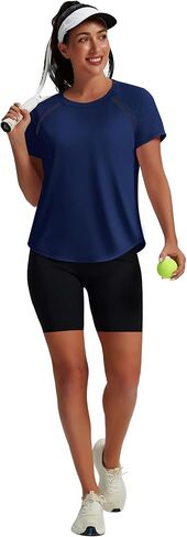 NIASHOT Womens Workout Tops Short Sleeve Yoga Pilates Outfits Athletic Gym Running UV Protection Shirts with Mesh in Kuwait