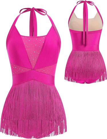 AFAVOM Women Sexy Sequin Fringe Bodysuit Sparkly Tassel Latin Jazz Dance Dress Halter Backless Leotard Romper Rave Outfit in Saudi Arabia