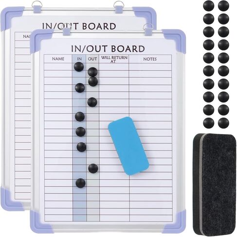 2 PCS in and Out Magnetic Dry Erase Boards 16" x 12", Aluminum Framed Lined Whiteboard with Eraser and 20 Magnets, Wall Mounted Employee Students in Out Board for Office & School Management in Saudi Arabia