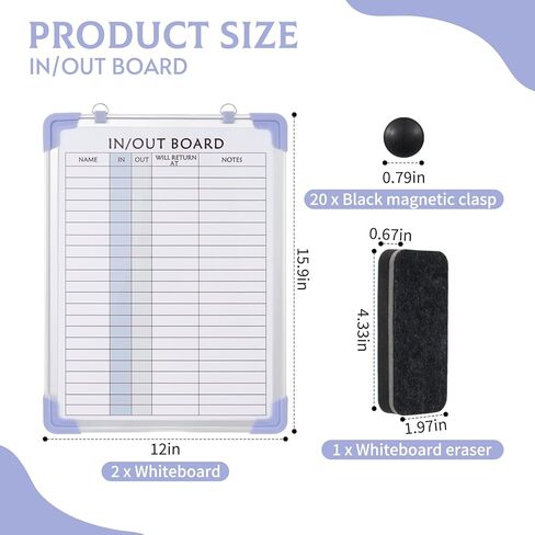2 PCS in and Out Magnetic Dry Erase Boards 16" x 12", Aluminum Framed Lined Whiteboard with Eraser and 20 Magnets, Wall Mounted Employee Students in Out Board for Office & School Management in Saudi Arabia