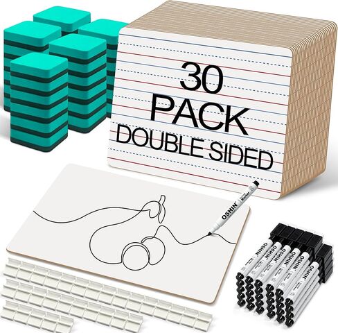 30 Pack Small White Boards, 9"x12" Double Sided Personal Dry Erase Boards Portable Handheld Whiteboards with Lines for Kids, Students, Teacher School, Include 30 Markers, 30 Erasers in Kuwait