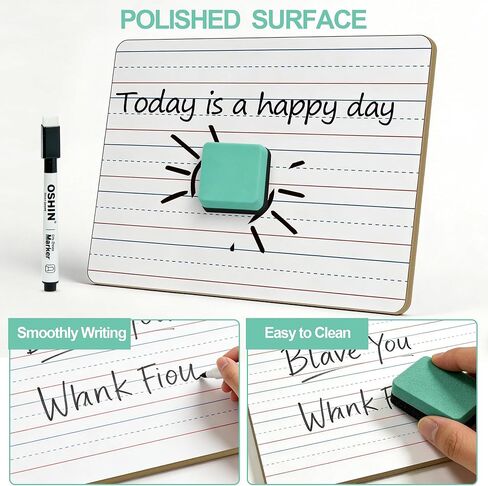 30 Pack Small White Boards, 9"x12" Double Sided Personal Dry Erase Boards Portable Handheld Whiteboards with Lines for Kids, Students, Teacher School, Include 30 Markers, 30 Erasers in Kuwait
