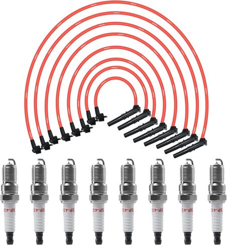 مجموعة أسلاك توصيل الإشعال ومجموعة شمعات الإشعال المتوافقة مع Ford Lincoln Mercury 4.6L V8، تناسب F150 F250 E150 Expedition Crown Victoria Town Car Grand Marquis، استبدل WR5934 & SP432 in Kuwait