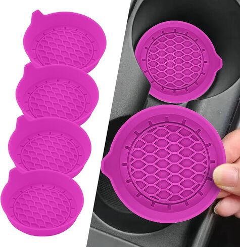 4PCS Car Cup Holder Coasters, Silicone Non-Slip Vehicle Cup Recessed Mats, Sift-Proof Automotive Interior Drink Insert Decor Accessories, Universal for SUV, Sedan, Truck (Black) in Kuwait